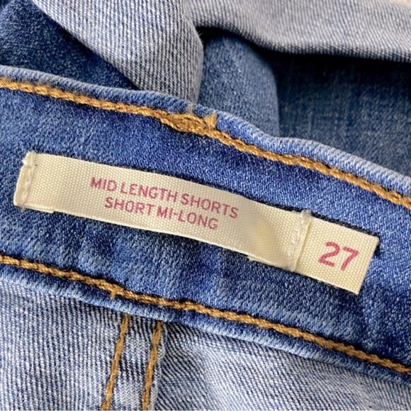 Levi’s Blue Mid Rise Mid Length Shorts Lightly Distressed Denim Jean Shorts 27 - Picture 3 of 15